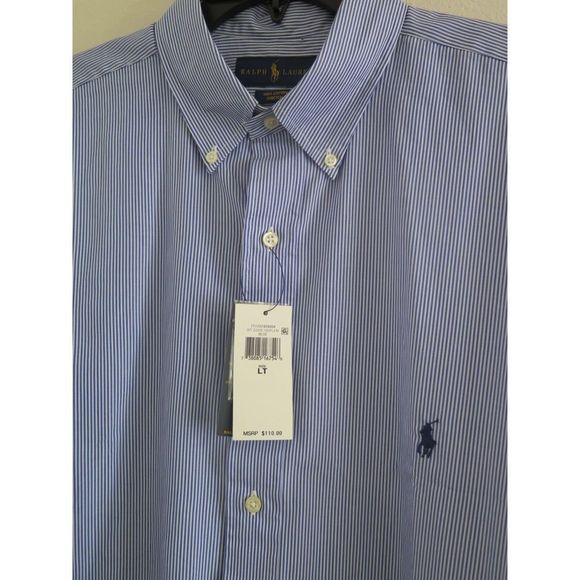 Ralph Lauren Mens Sz LT Blue/White Stripe Classic Fit Button Down L/S Shirt $110 - Picture 2 of 9